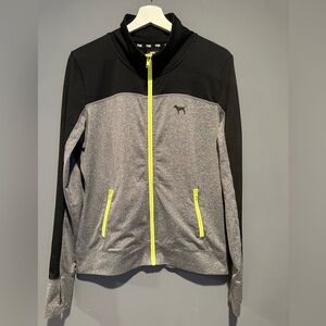 Pink Victorias Secret Women Activewear Jacket M Gray Logo Full Zip Ultimate